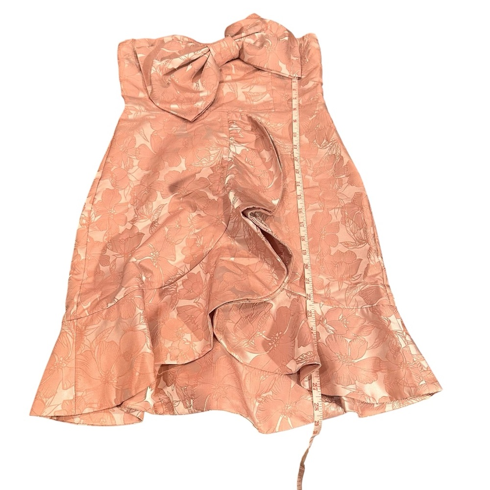 Storia Strapless Mini Dress Medium Pink Floral Jacquard Statement Bow Ruffle NWT - Picture 13 of 16